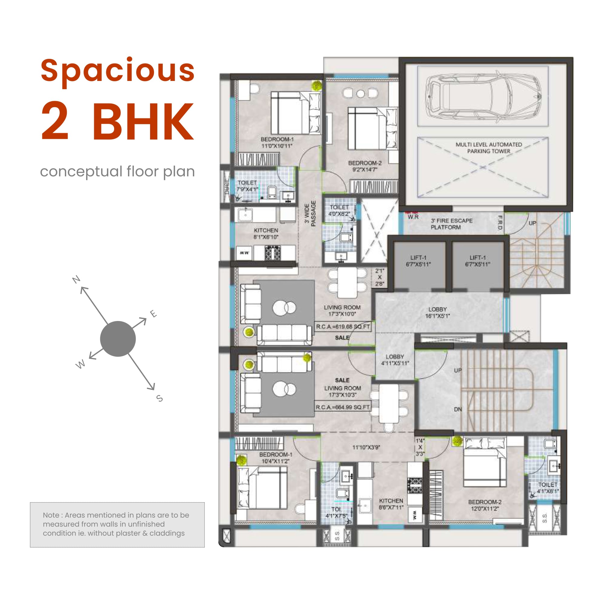 Spacious 2 BHK Flat Plan